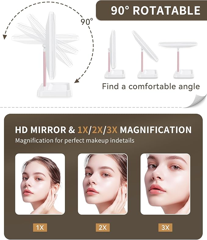 for Mom Makeup Mirror Vanity Mirror with Lights, 14.4" L x 9.1" W Rechargeable Lighted Mirror with 1X 2X 3X Magnification, 76 LEDs & 3 Color Modes, Gifts for Women, Wife, Teengirls