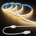 5V LED Strip Lights, Warm USB LED Light Strip, 6.56FT Dimmable COB LED Strip Light, High Brightness Short LED Strip for Display Cabinet, Living Room, TV Lights