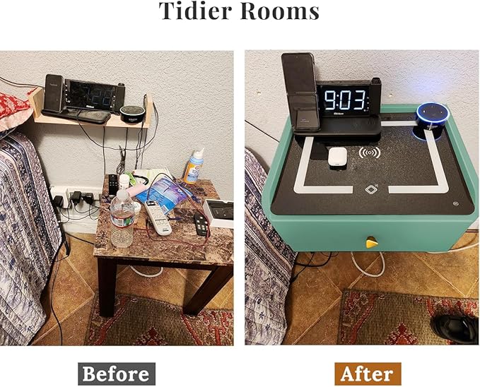 HOMEMORE Floating Nightstand with Charging Station Bedside Table LED Smart Bedside Table Wall Mounted Nightstand Green