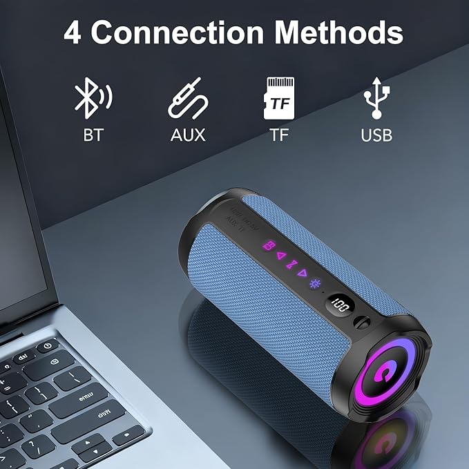 Portable Bluetooth Speaker, Bluetooth 5.4 Speaker,30W Dual Speaker with LED Display, Deep Bass, 30H Playtime, Colorful RGB Lights, IPX7 Waterproof,TWS pairing for Outdoor/Home/Party/Travel,Gift Ideas