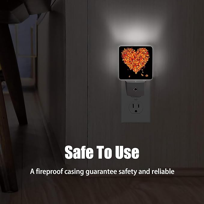 Autumn Art Hearts Night Light Plug in Wall Lamp Smart Dusk to Dawn Sensor for Home Decorative, Kids Room Bedroom Bathroom Kitchen Hallway Gifts