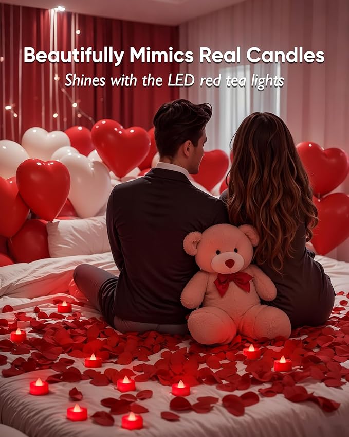 Amagic 30 Pcs Red Flickering Flameless Tea Lights Battery Operated, 200+ Hours Long Lasting Colored Candle for Halloween, Christmas, Holiday Decor, Theme Party, Wedding Table Decor, Proposal