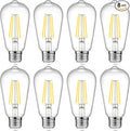 Ascher LED Edison Bulbs 6W, Equivalent 60W, High Brightness Cool White 4000K, 700 Lumens, ST58 Vintage LED Filament Bulbs with 80+ CRI, E26 Base, Non-Dimmable, Clear Glass, Pack of 8
