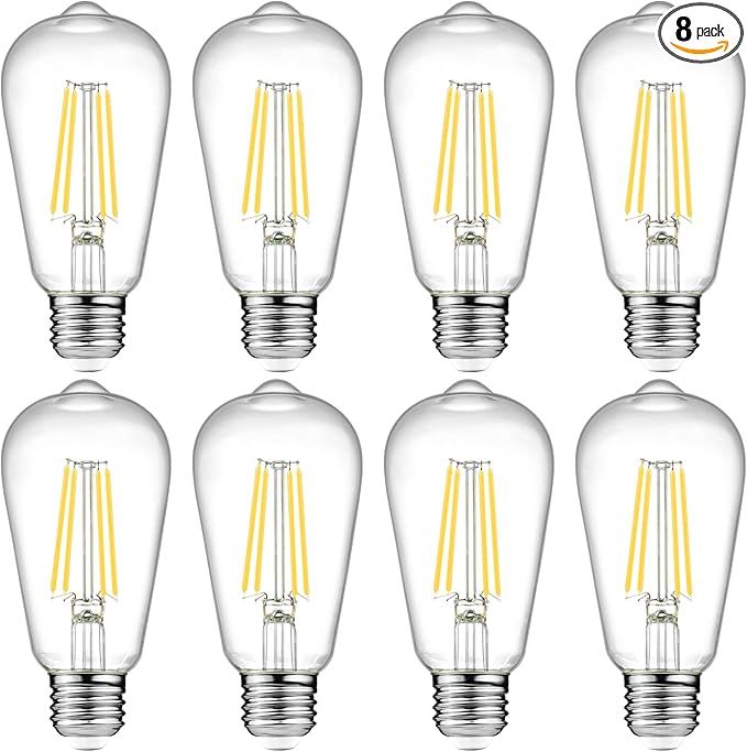 Ascher LED Edison Bulbs 6W, Equivalent 60W, High Brightness Cool White 4000K, 700 Lumens, ST58 Vintage LED Filament Bulbs with 80+ CRI, E26 Base, Non-Dimmable, Clear Glass, Pack of 8