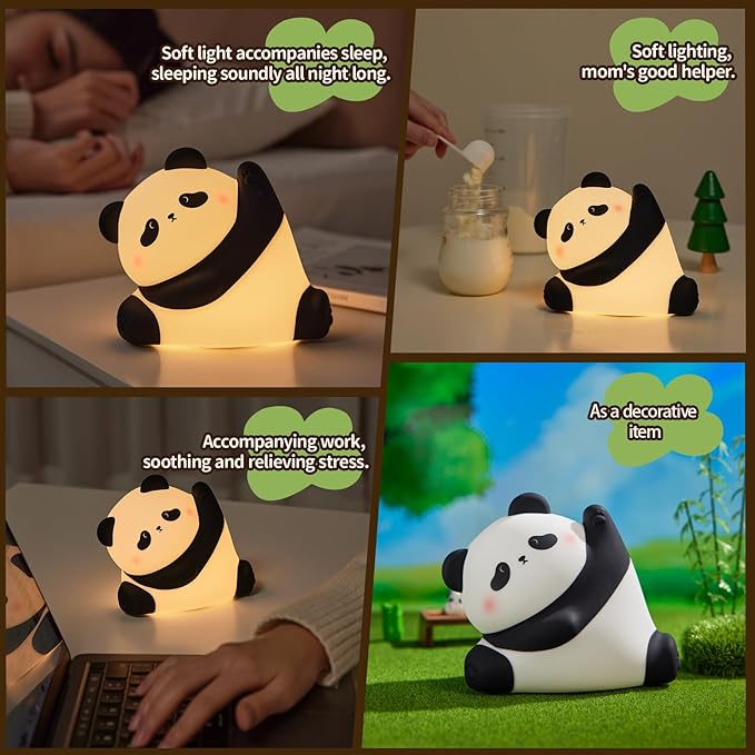 Cute Panda Silicone Night Light, 3-Level Dimmable Soft Light, Timed, Rechargeable, Bedside Touch Lamp, Creates a Cozy Ambiance, Ideal Decoration and Gift for Kids, Boy, Girl, and Friend