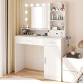 DUMOS Vanity Desk Makeup with Mirror LED Lights, White Table with Power Outlet 2 Drawer, 4 Storage Shelves Cabinet & 3 Lighting Mode Adjustable Brightness, Dressing Tables for Bedroom