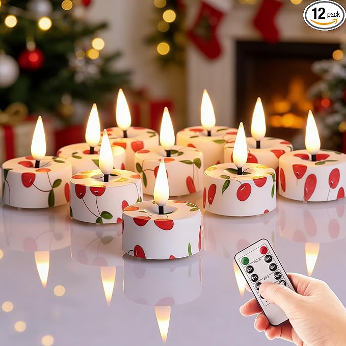 Eywamage Flameless Tealights with Remote Batteries, Flickering LED Tea Votive Candles Holiday Home Decor Set of 12