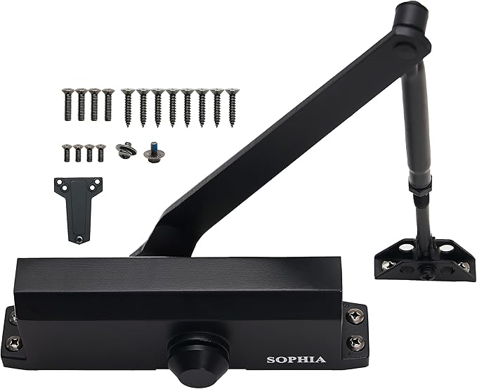 SOPHIA Commercial Door Closer Grade 2, Automatic Door Closer DK700 with Backcheck Function, Hydraulic Auto for Home & Light Commercial Property (Size 3), Matte Black