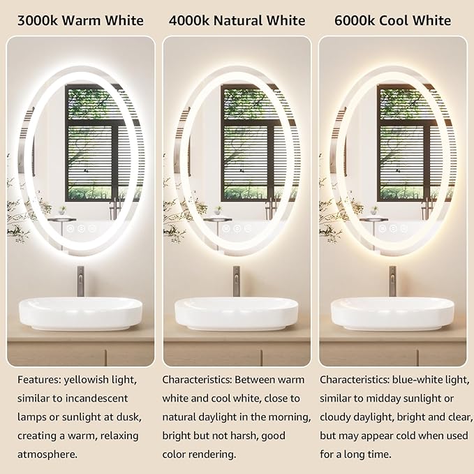 48"x36" Oval LED Mirror for Bathroom,Lighted Bathroom Vanity Mirror with Lights - Anti-Fog,Front Light and Backlit, Dimmable, 3 Colors,Mirror with Touch Sensor,Espejos para Baños