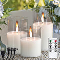 Rechargeable Candles with Remote Timer, Clear Glass Flameless Candles Flickering with Charging Cable, 3 Pack Real Wax LED Pillar Candle for Halloween Christmas Home Decor (D3” x H4”5”6”)