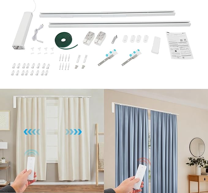 Electric Curtain Track, Retractable Motorized Curtains Rod within 7.2ft, Automatic Curtain Opener with Smart/Manual Control, Smart Curtains System for I-Rrail and U-Rail (Within 7.2ft)
