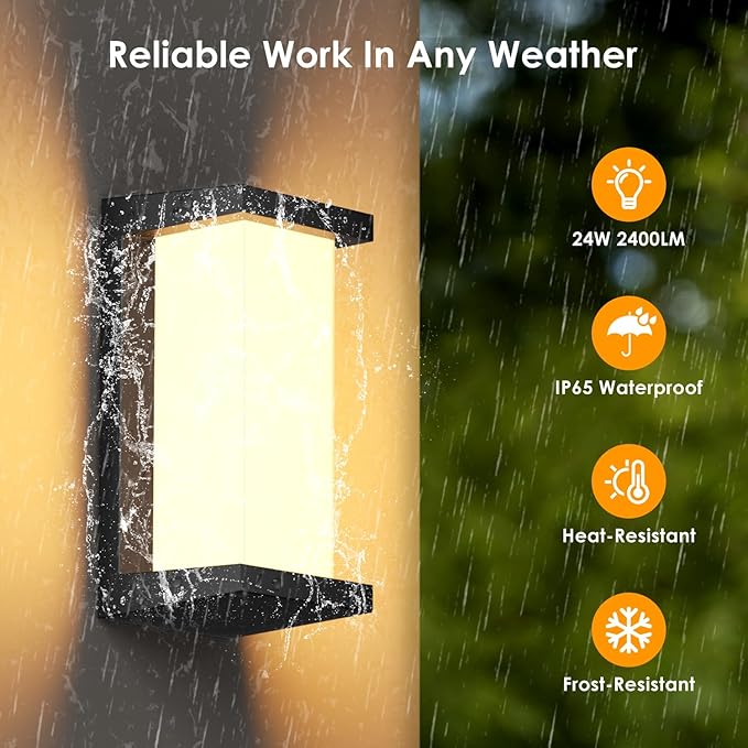 2 Packs 24W Modern Porch Lights Outdoor Wall Light,3 Color LED Exterior Lighting Fixtures,Outdoor Waterproof Wall Sconce for House Patio Exterior Wall Mount Front Back Porch Lights Outside