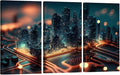 3 Panel Framed Wall Art Smart City on Circuit Board Futuristic Cyberspace Picture Poster for Bedroom Living Room Wall Decoratio,Gallery-Wrapped Ready to Hang 20x40inchx3