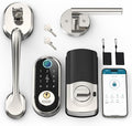 SMONET Front Door Lock Set Satin Nickel, Keyless Entry Door Lock with Handle and Deadbolt, Smart Fingerprint Door Lock with App Control, Electronic Keypad Exterior Door Lock for Home Airbnb