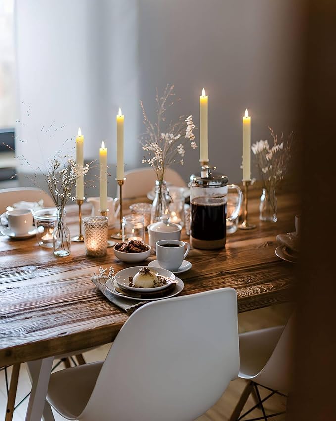 Homemory Real Waxy Flameless Taper Candles with Remote Timer, LED Candlesticks Flickering, Battery Operated Candles with Holders, 9.6 Inches for Home Christmas Wedding Celebration Decor, Ivory, 6 Pcs