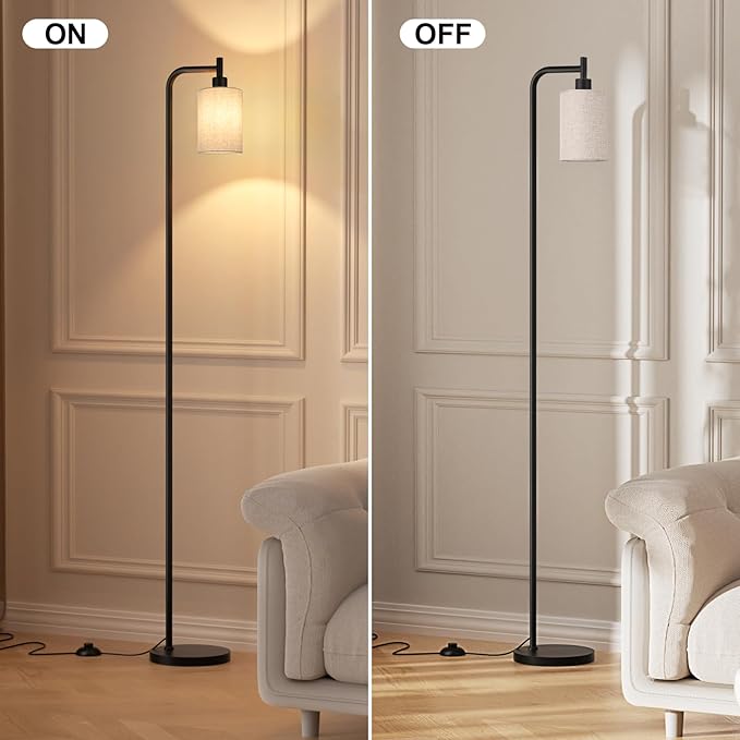 Floor Lamps for Living Room - Tall Standing Lamp with Linen Shade, Floor Lamp with LED Bulbs, Modern Floor Lamps for Bedroom Office Corner