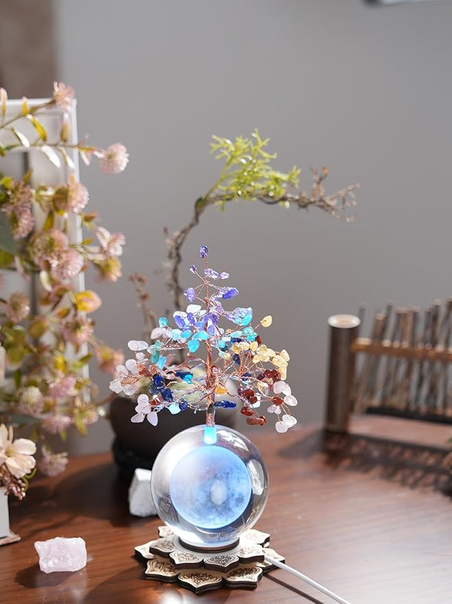 Crystal Tree of Life Gemstone Tree Decor, 7 Chakra Healing Tree with Multicolor Night Light for Meditation, Positive Energy, Home Decor, Office, Desk Decor, Spiritual Gift for Women Men