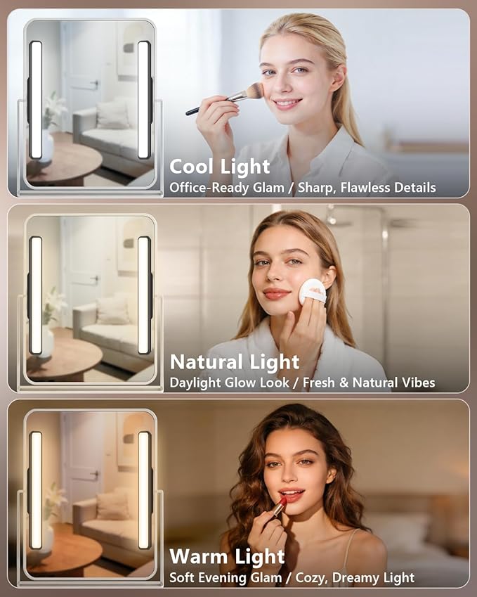WILLED 3W Mirror Lights with Remote Control,Eye-Friendly Magnetic Light Bar with Battery Level Display,Adjustable Color Temperatures Vanity Lights for Mirror,Makeup Lighting for Bathroom(2 Pack)
