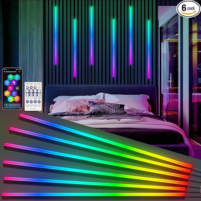 RGB+IC Led Recessed Lighting Kit Wall Panel Lights, 6PCS Smart Color Chasing Wood Slat LED Lights with Alexa & WiFi APP Control, DIY RGB Strip Lighting for Acoustic Panels, Game Room (54″)