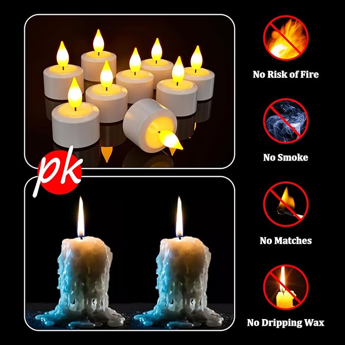 SoulBay Rechargeable Tea Lights with Remote, 6pcs LED Electric Flameless Flickering Candles with Timer & USB Cable for Home Lantern Table Party Bedroom Holiday Decorations, No Battery Needed