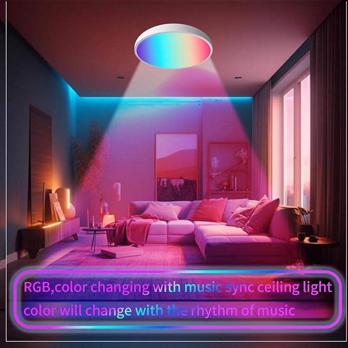HomeKit Smart LED Ceiling Lights RGBCW Color Changing Ceiling Light Work with Apple HomeKit, Alexa Google Home Flush Mount Ceiling Lamp 24W Dimmable for Living Room, Bedroom, Home Use