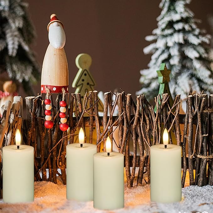 Mirror Surface Votive Candles Battery Operated with Remote Timer, 6pcs Real Wax LED Votive Candle Realistic Flickering for Wreaths Memorial Lantern Φ 2" H 4.5” Ivory Flameless