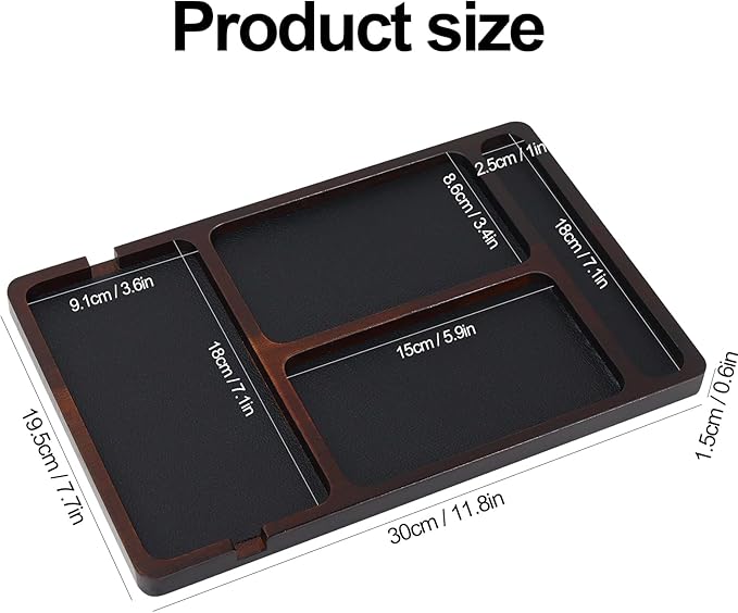 MultiBey Acacia Wood Valet Tray with Leather Inlay | Mens Valet Tray & Desk Organizer | Elegant EDC Catchall Trays for Phone, Wallet, Keys, Watch, Jewelry