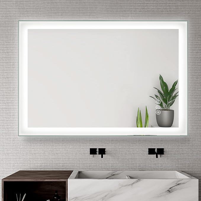 LED Bathroom Mirror Light Vanity Dimmer Anti Fog Makeup 3000K High Lumen CRI90 Warm White Lights Dimmable Memory Touch Button IP57 Waterproof Square Round