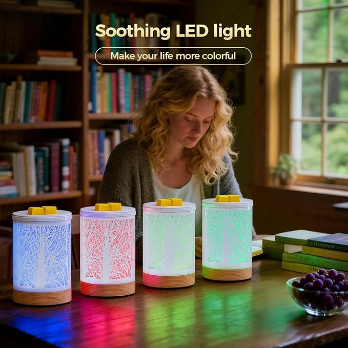 Fragrance Wax Melts Warmer with 7 Colors LED Changing Light Scent Oil Candle Warmer for Home Office-White Wooden Tree