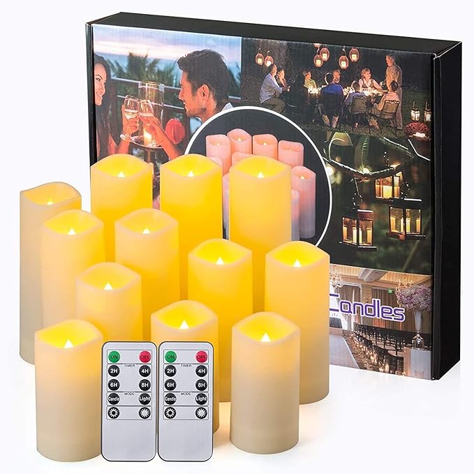 Flameless Candles with Remote Control Waterproof Outdoors & Indoors, Battery Candles with Remote Timer, Decorative Remote Led Candles. (D 2.2''X H 4'' 5'' 6'' 7'') -12-Pack.