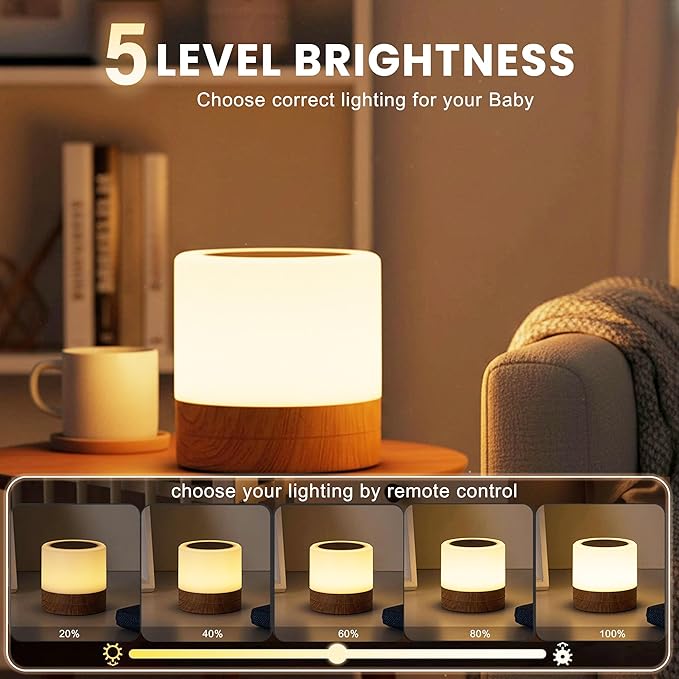 Dimmable Baby Night Light: Eye-Caring Soft Warm White LED Touch Lamp | USB Rechargeable Portable Bedside for Nursery Kids Room Bedroom Camping