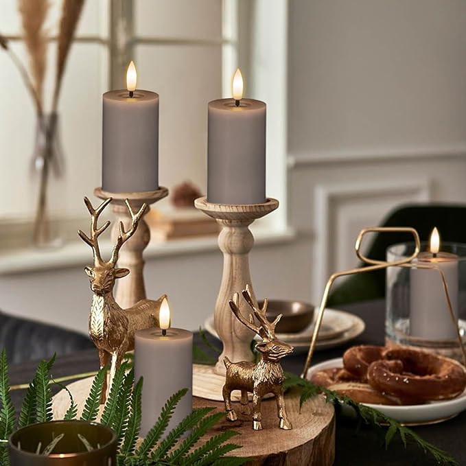 Eldnacele Flameless Pillar Flickering Candles with Remote and Timer, Battery Operated 3D Wick Real Wax LED Candle Set of 6 Gray Candles Christmas Holiday Decor Wedding Home Indoor Decorations