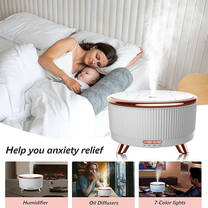 Essential Oil Diffuser for Home with 6 Essential Oils Set,500ml Diffuser with R/C 7 Colors Light & 3 Mist Mode Automatic Shut-Off,Aromatherapy Diffusers for Home,Office,Yoga,Spa,Gift