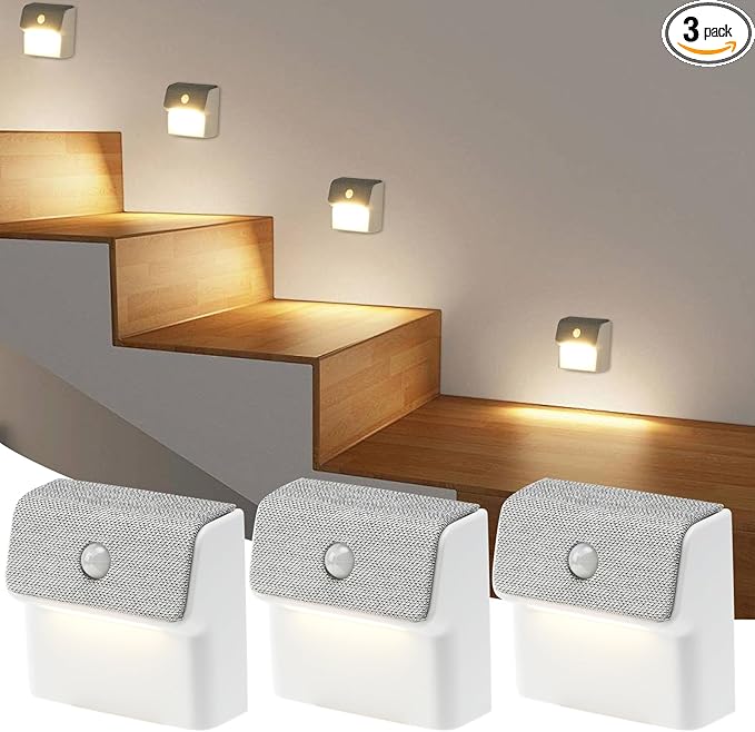 Linkage Stair Lights Motion Sensor Indoor, Magnetic Stick-On LED Wall Light, Dimmable Warm White Light, Rechargeable Motion Activated Light, for Hallway, Bedroom, Stairs, Kitchen