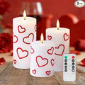 Valentines Day Heart Candles, Real Wax Flameless Pillar Candles with Remote, Real Wax Flickering LED Pillar Candles Valentine's Day Candles Gifts for Her Him Wife Mom Home Party Decor, 3 Pack