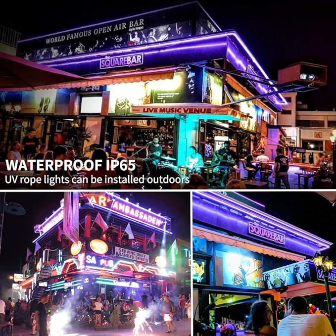 BlackLights LED Rope Strip Lights, 110V Outdoor Black Lights Kit, Waterproof 432LEDs 40FT Flexible Purple Rope Light for Birthday Halloween Stage Fluorescent Dance Party Home Decoration