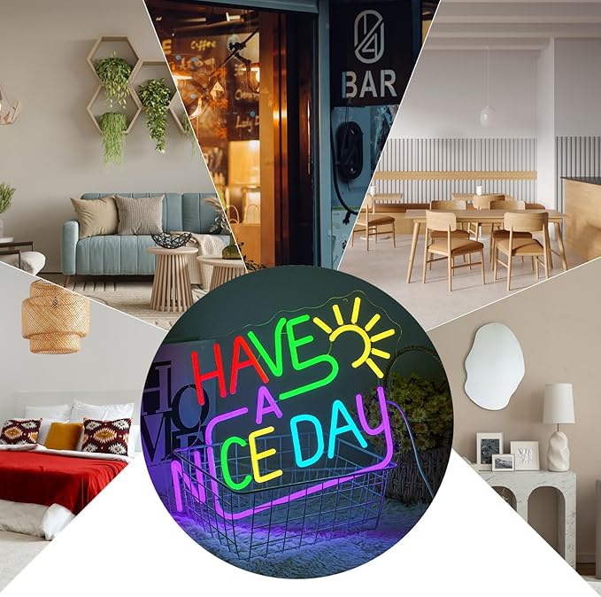 Happy A Nice Day Neon Sign for Wall Decor, Dimmable Colorful Letter Neon Lights, USB Powered Happy A Nice Day Led Light Up Sign for Bedroom, Room, Studio, and Office Wall Decor
