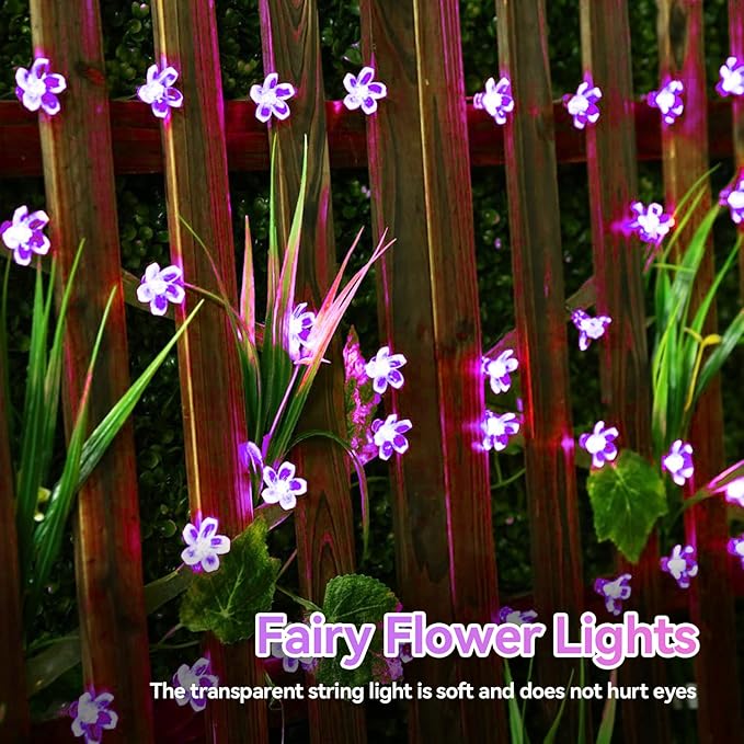 Flower Battery Operated String Lights Cherry Blossom Fairy Lights 30LED Indoor Outdoor Waterproof for Garden Decoration Camping,Fence,Birthday,Wedding Party,Bedroom,Gfit (Purple)