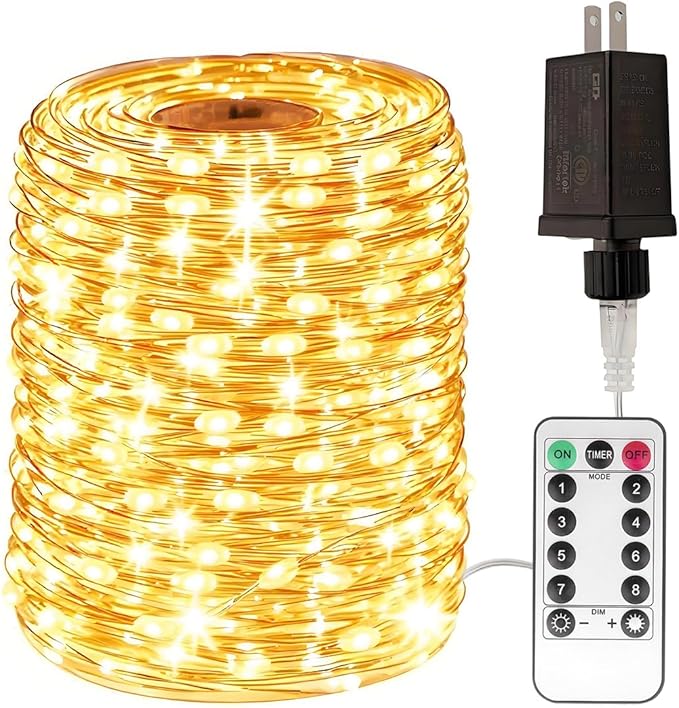 1000 LED Plug in Fairy Lights 328FT Long Bright Warm White String Lights with Remote for Christmas Tree, Patio, Garden, Porch, Backyard, Wedding Party