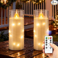 11" x 4" Large Outdoor Waterproof LED Candles, 2Pcs Pillar Candles with Remote & Timer, Flameless Candle Battery Operated with Embedded Star String for Porch, Patio, Outdoor Decor and Christmas