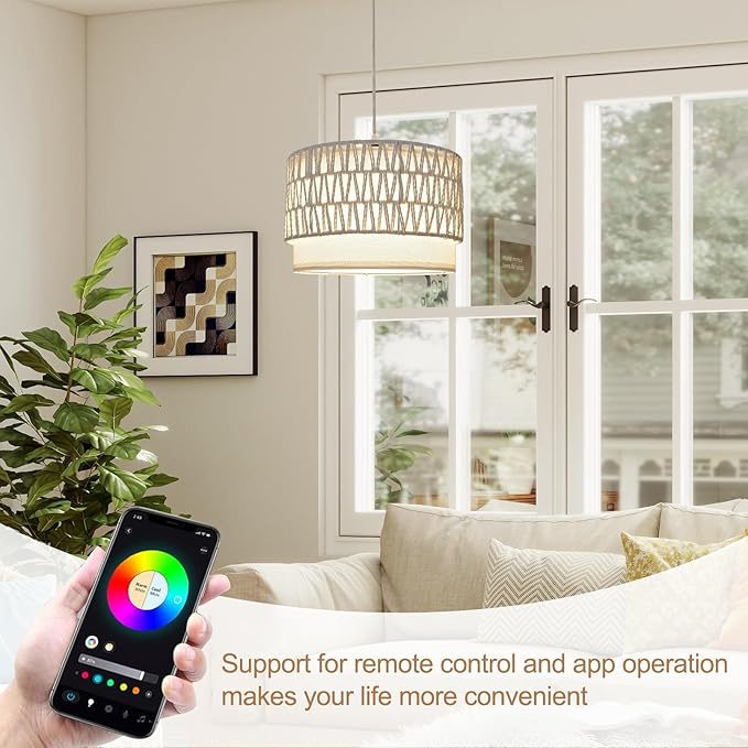 Hanging Lamp Plug in Pendant Light, 15FT White Hanging Lights with Plug in Cord, Hanging Light with Bulb and Remote, Hanging Lamps for Bedroom, Living Room, Kitchen, Farmhouse