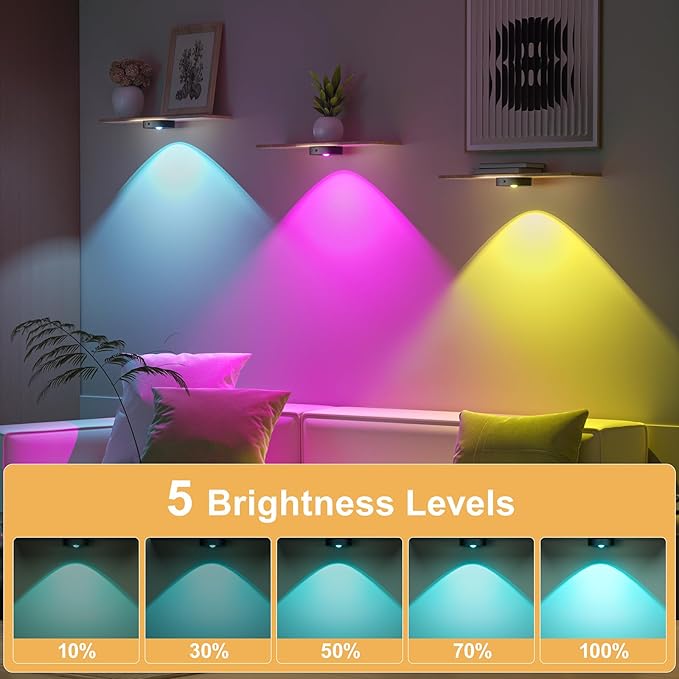 Puck Lights with Remote, Rechargeable Touch Push Lights, 13 RGB Colors Led Under Cabinet Lighting, 1500mAh Wireless Tap Light, Stick on Closet Light for Kitchen, Pantry, Shelves (Black 6 Pack)
