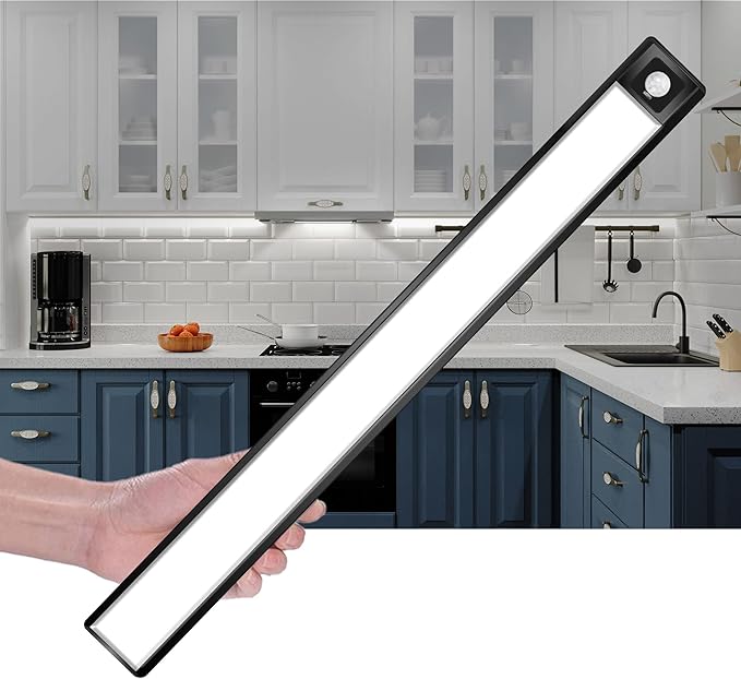 Under Cabinet Lighting Motion Sensor Dimmable Closet Light, 69-LED Under Counter Lights 3000mAh Wireless USB Rechargeable Magnetic Stick-On Night Light for Kitchen, Wardrobe, Cupboard