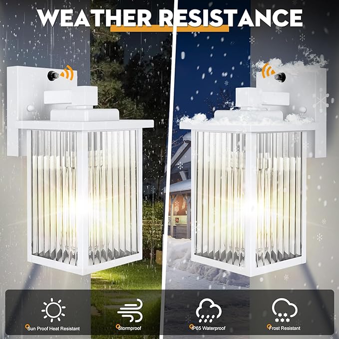 Outdoor Wall Lights for House Exterior, Dusk to Dawn Porch Lights Outdoor, Waterproof Matte Black Front Door Light Fixture & Garage Lighting with Wall Mount Sconce(White)