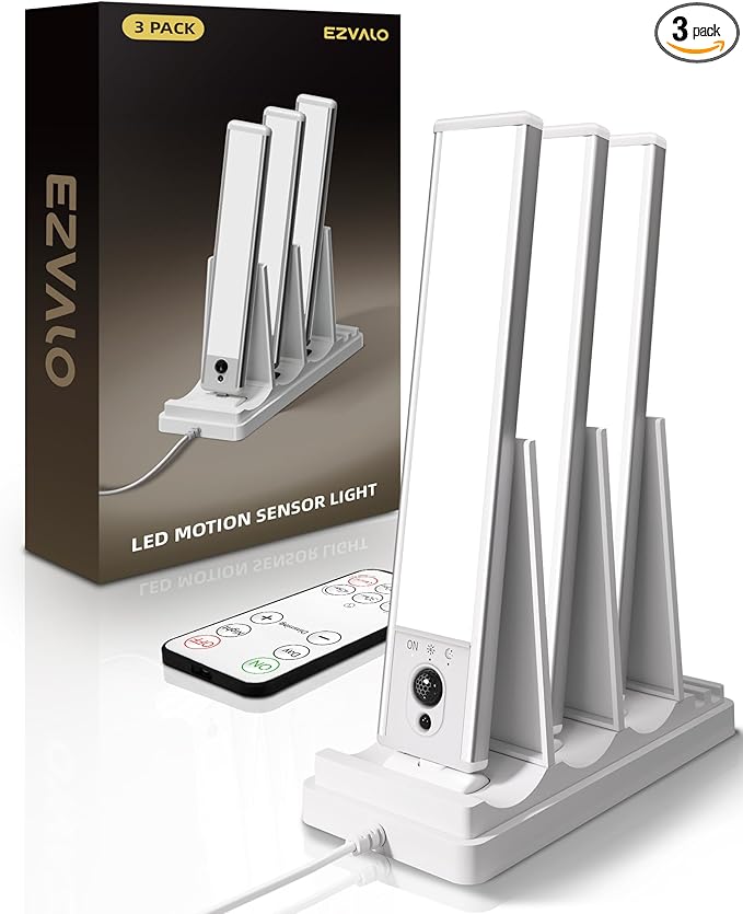 EZVALO Under Cabinet Lighting with Charging Station, Rechargeable Motion Sensor Light Indoor, Dimmable Closet Lights Wireless, 6500K, Motion Activated Under Counter Lights for Kitchen,Pantry(3 Pcs)