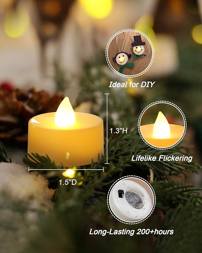 Amagic 30Pcs Flickering Flameless Tea Lights Battery Operated, 200+ Hours Long Lasting Electric Candle for Wedding Table Centerpiece, Home Decor, Gift, Ivory White