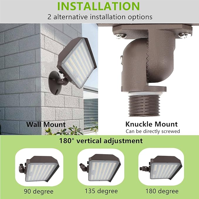 2Pack Dusk to Dawn Outdoor 100W LED Flood Light with Knuckle (Plate Included), 14000LM 1000W Equiv., 100-277V 5000K, ETL Commercial Waterproof LED Floodlight Fixture, Security Lighting for Parking Lot