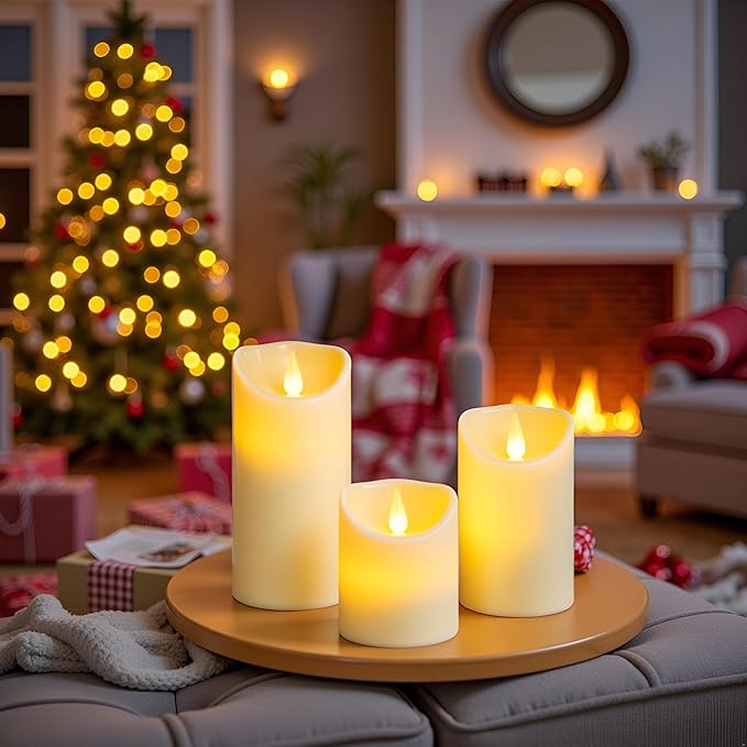 LEOSAN led Flameless Candles Outdoor Indoor Battery Operated Flickering Candles with Remote Timers, Won't Melt, Ivory Plastic D3 xH4 5" 6" for Halloween, Party, Valentine's Day, Wedding (18 pcs)