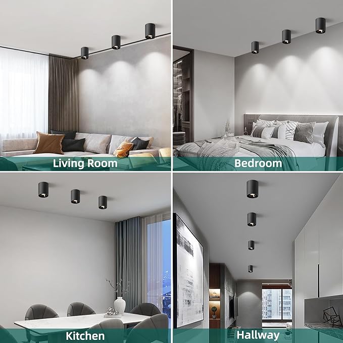 OKELI Black Modern LED Dimmable Ceiling Light Fixtures for Hallway Kitchen Entryway, 20W 1300LM 2700K-6000K Flush Mount Close to Ceiling Lighting, Cylinder Ceiling Lamps for Living Room 3pack