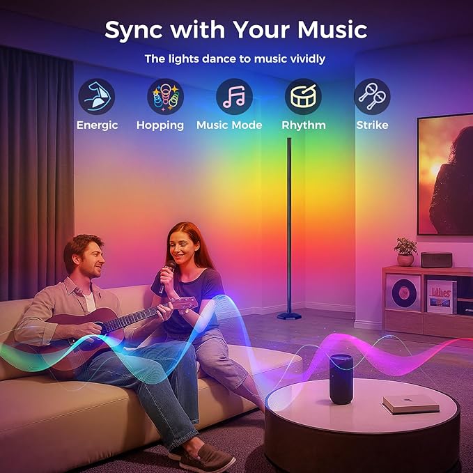 DomeStar Smart RGBIC Corner Floor Lamp, Ambient Lighting 16 Million DIY Color Changing Standing Led Lights with Music Mode and Timing for Living Rooms, Gaming Rooms, Aesthetic Home Decor, Cool Gifts